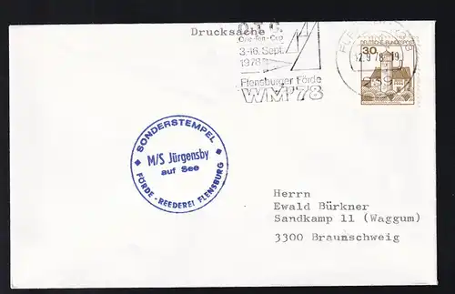 OSt. Flensburg 12.9.78 + Cachet MS Jürgensby auf Brief