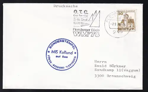 OSt. Flensburg 7.9.78 + Cachet MS Kollund auf Brief