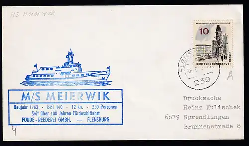 OSt. Flensburg 16.10.66 + Cachet MS Meirtwik auf Brief