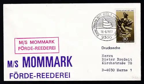 Kieler Woche 1977 Brief mit Sonderstempel + Cachets MS Mommark