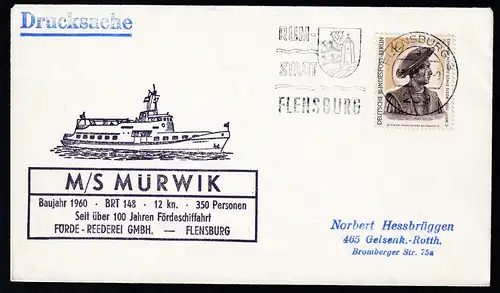 OSt. Flensburg 6.7.66 + Cachet MS Mürwik auf Brief