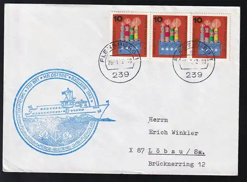 OSt. Flensburg 26.1.72 + Cachet MS Ostsee auf Brief