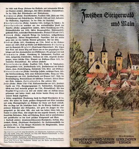 "Zwischen Steigerwald und Main" Werbeprospekt des Fremden-Verkehrs-Verein 