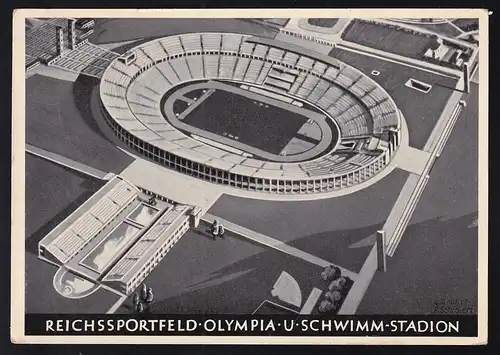 Berlin Reichssportfeld Olympia und Schwimmstadion, Amtliche Olympia-Postkarte