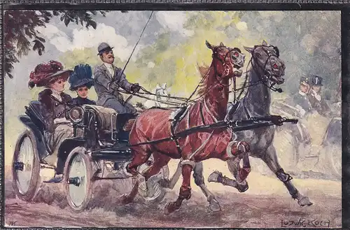 Kutschfahrt, Künstler-Karte B.K.W- I 372-5