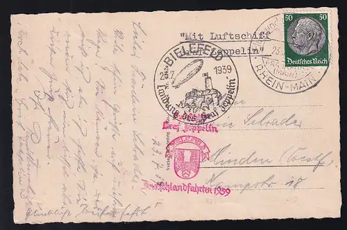 LZ 130 Bielrfeldfahrt 1939 AK (Bad Oynhausen Kurhaus) mit Text ab Rhein-Main-