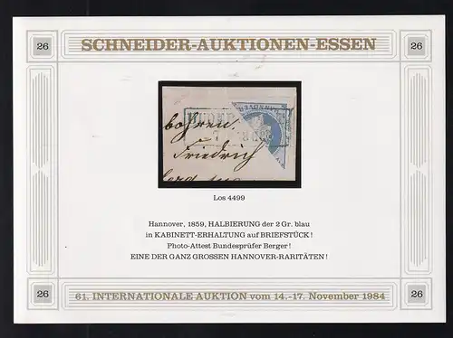 Schneider-Auktionen, Essen Reklame-Block 26 mit Hannover 15 Halbierung