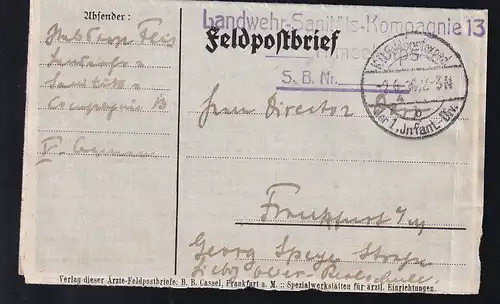 K.D. Feldpostexped. Der 1. Infanterie-Div. B 2.6.15 + L3 Landwehr-sanitäts-