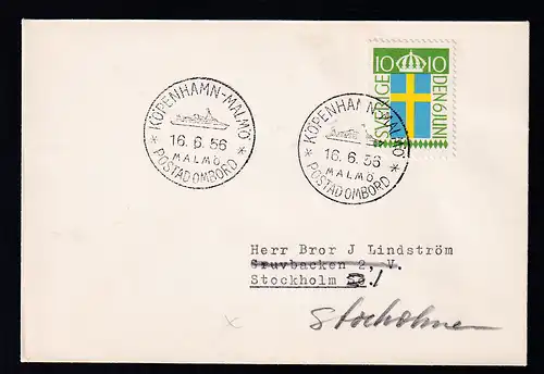 KÖPENHAMN-MALMÖ POSTAD OMBORD MALMÖ 16.6.56 auf Brief
