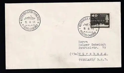 KÖPENHAMN-MALMÖ POSTAD OMBORD MALMÖ 9.6.61 auf Brief