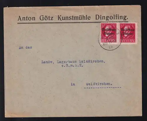 König Ludwig III mit Aufdruck "Volksstaat Bayern" 10 Pfg. waager. Paar auf 