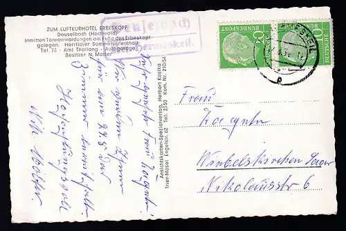 HERMESKEIL b 12.8.54 + R2 Deuselbach über Hermeskeil auf AK (Luftkurort 