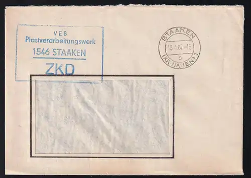 R4 VEB Plastverarbeitungswerk 1546 STAAKEN ZKD auf Fensterbrief