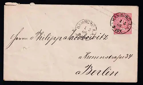Ziffer 1 Gr. mit K1 HAMBURG I.A. 1.5.69 nach Berlin, Brief vs Riss
