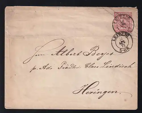 Ziffer 1 Gr. mit K2 LEIPZIG 27 APR 71 nach Heringen, 