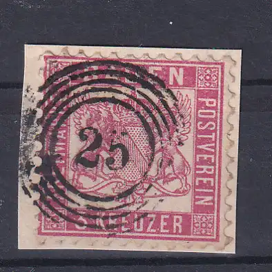 Wappen 3 Kr. auf Briefstück mit Nummernstempel 25 (= Constanz)