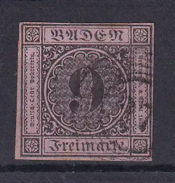 Ziffer 9 Kr. mit Nummernstempel 27 (= Donaueschingen)