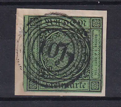 Ziffer 3 Kr. auf Briefstück mit Nummernstempel 101 (= Oberkirch), gepr. Seeger BPP