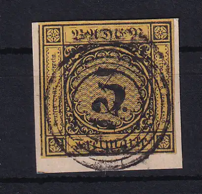 Ziffer 3 Kr. auf Briefstück mit Nummernstempel 115 (= Säckingen)