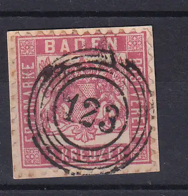 Wappen 3 Kr. auf Briefstück mit Nummernstempel 123 (= St. Blasien)