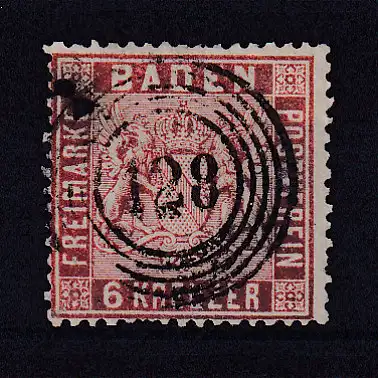 Wappen 6 Kr. mit Nummernstempel 125 (= Schliengen)