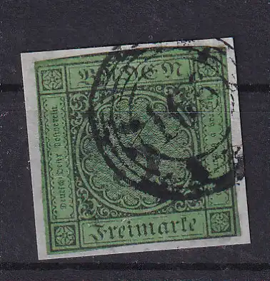 Ziffer 3 Kr. auf Briefstück mit Nummernstempel 166 (= Gondelsheim)