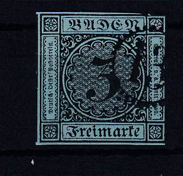 Ziffer 3 Kr. mit Uhrradstempel 13 (= Bischofsheim a.T.)