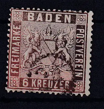 Wappen 6 Kr. mit Uhrradstempel 24 (= Carlsruhe)