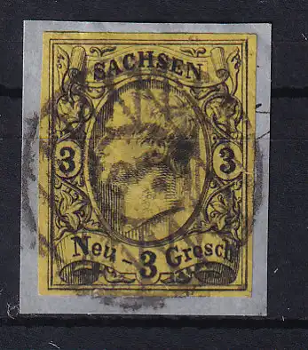 König Johann I 3 Ngr. Auf Briefstückmit Nummernstempel 3 (= Dresden-Neustadt 