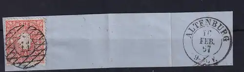 Wappen ½ Ngr. auf Briefstück mit Nummernstempel 11 + K2 ALTENBURG 16 FEB 57