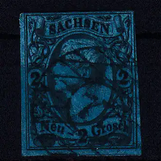 König Johann I 2 Ngr. mit Nummernstempel 77 (= Pegau)