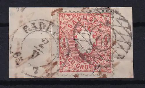 Wappen ½  Ngr. auf Briefstück mit Nummernstempel 79 + K2 RADEBERG 2.V.65