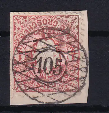 Wappen ½  Ngr. auf Briefstück mit Nummernstempel 105 (= Strehla)