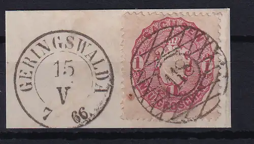 Wappen 1 Ngr. auf Briefstück mit Nummernstempel 118 + K2 GERINGSWALDE 15.V.66