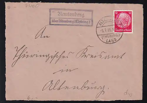 ALTENBURG (THÜRING.) LAND 3.7.35 + R2 Rautenberg über Altenburg (Thüring.)