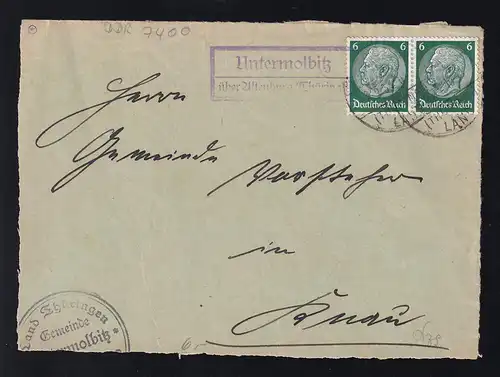 ALTENBURG (THÜRING.) LAND 18.1.34 + R2 Untermolbitz über Altenburg (Thüring.)