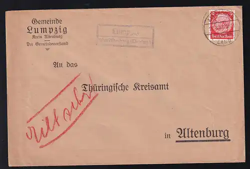 ALTENBURG (THÜRING.) LAND 22.8.33 + R2 Lumpzig über Altenburg (Thüring.)
