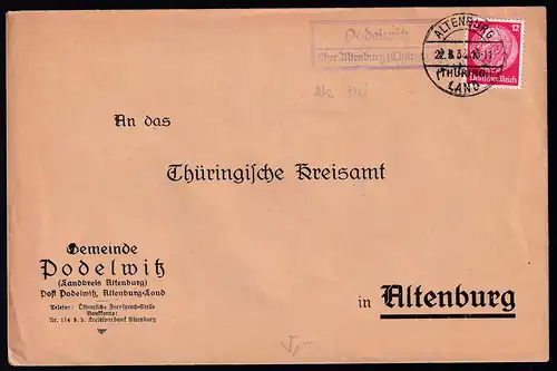 ALTENBURG (THÜRING.) LAND 22.8.34 + R2 Podelwitz über Altenburg (Thüring.) 