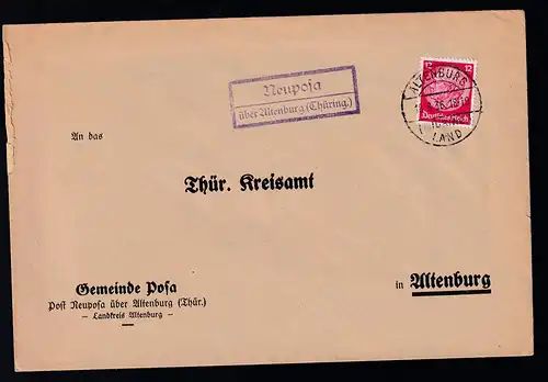 ALTENBURG (THÜRING.) LAND 18.8.36 + R2 Neuposa über Altenburg (Thüring.)