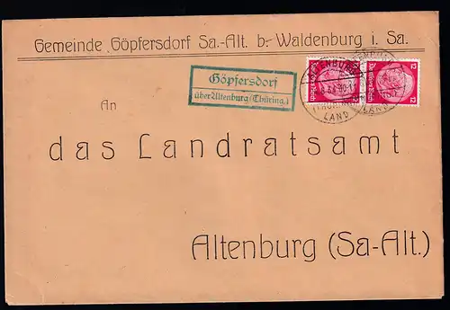 ALTENBURG (THÜRING.) LAND 24.6.34 + R2 Göpfersdorf über Altenburg (Thüring.) 