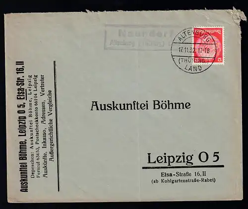 ALTENBURG (THÜRING.) LAND 17.11.32 + R2 Naundorf Altenburg(Thüring.) Land 