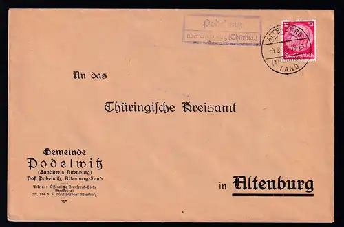 ALTENBURG (THÜRING.) LAND 9.8.34 + R2 Podelwitz über Altenburg (Thüring.)