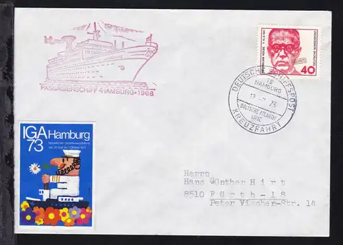DEUTSCHE SCHIFFSPOST TS HAMBURG DEUTSCHE ATLANTIK LINIE KREUZFAHRT 12.7.73 +
