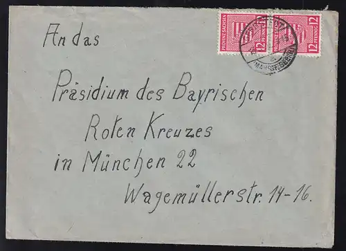 Wappen 12 Pfg. senkr. Paar auf Brief ab Gerbstedt (Mansf, Seekr) 13.3.46 