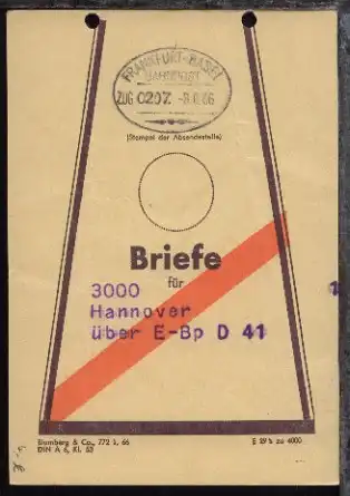 FRANKFURT-BASEL ZUG 0207 8.8.66 auf Beutel-Fahne