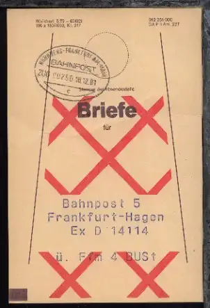 NÜRNBERG-FRANKFURT AM MAIN c ZUG 00250 18.12.81 auf Beutelfahne