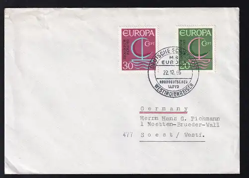 DEUTSCHE SCHIFFSPOST MS EUROPA NORDDEUTSCHER LLOYD  WESTINDIENREISEN 22.12.66 