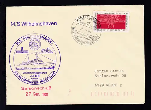 DEUTSCHE SCHIFFSPOST MS WILHELMSHAVEN SCHIFFAHRTSGES. "JADE" MBH 