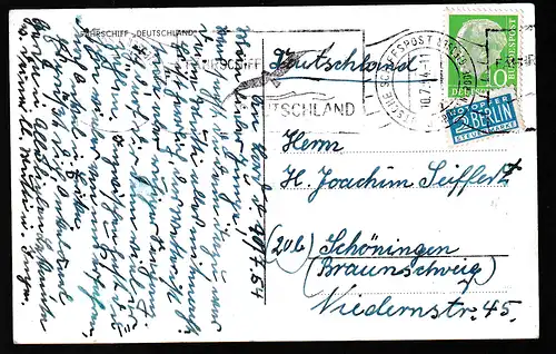 DEUTSCHE SCHIFFSPOST GROSSENBRODE-GEDSER 10.7.54 FÄHRSCHIFF DEUTSCHLAND