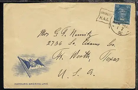 DASP HAMBURG-NEW YORK 1.7.28 HAMBURG HAL auf Reederei-Umschlag